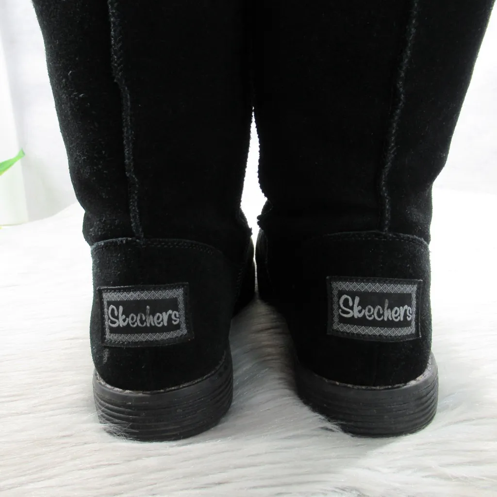 SKECHERS Australia Black Suede-Leather Faux-Fur Fleece Lined Comfort Boot Size 8 - Image 6