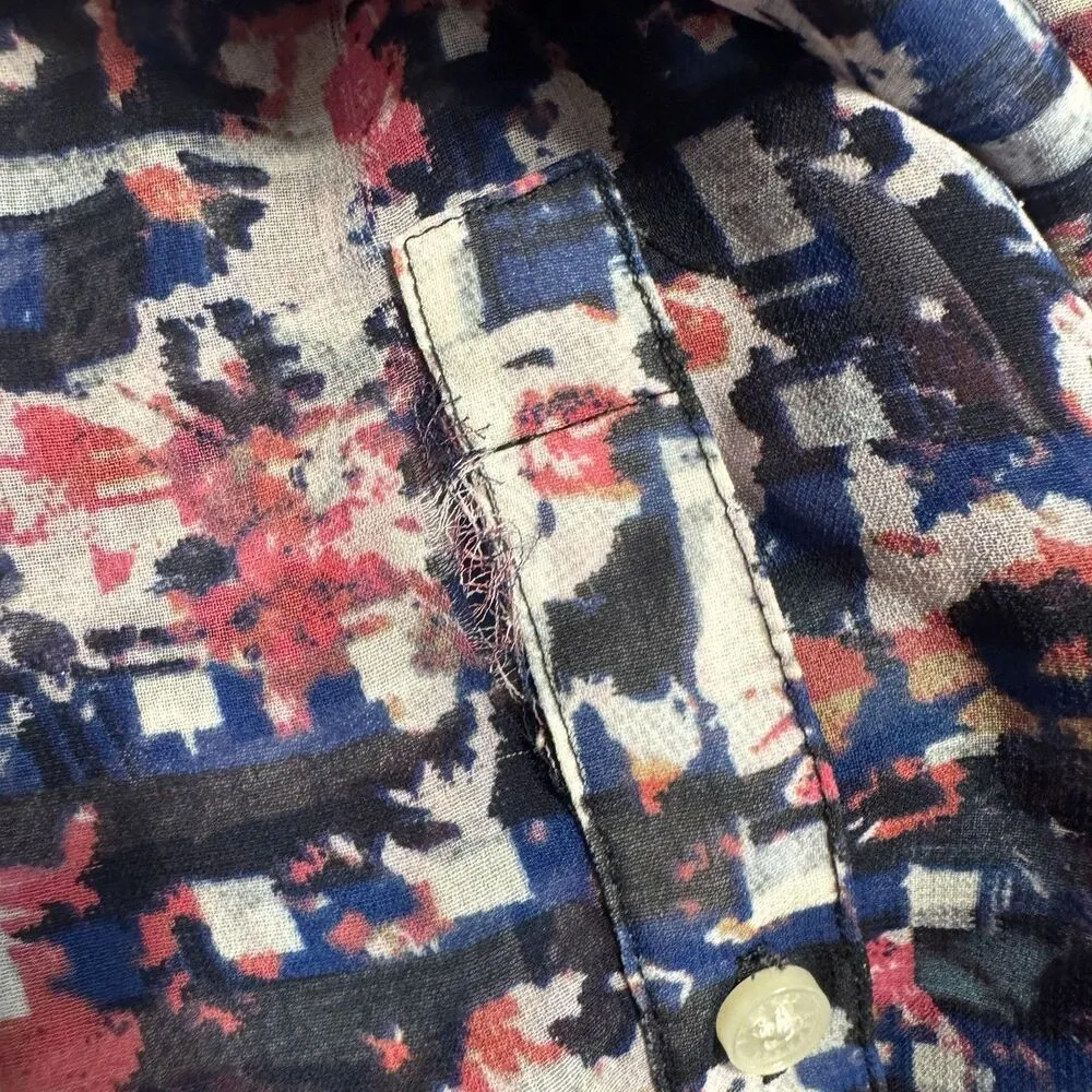 Express The Portofino Button Up Shirt XS Multicolor Geometric Roll Tab Sleeve - Image 8