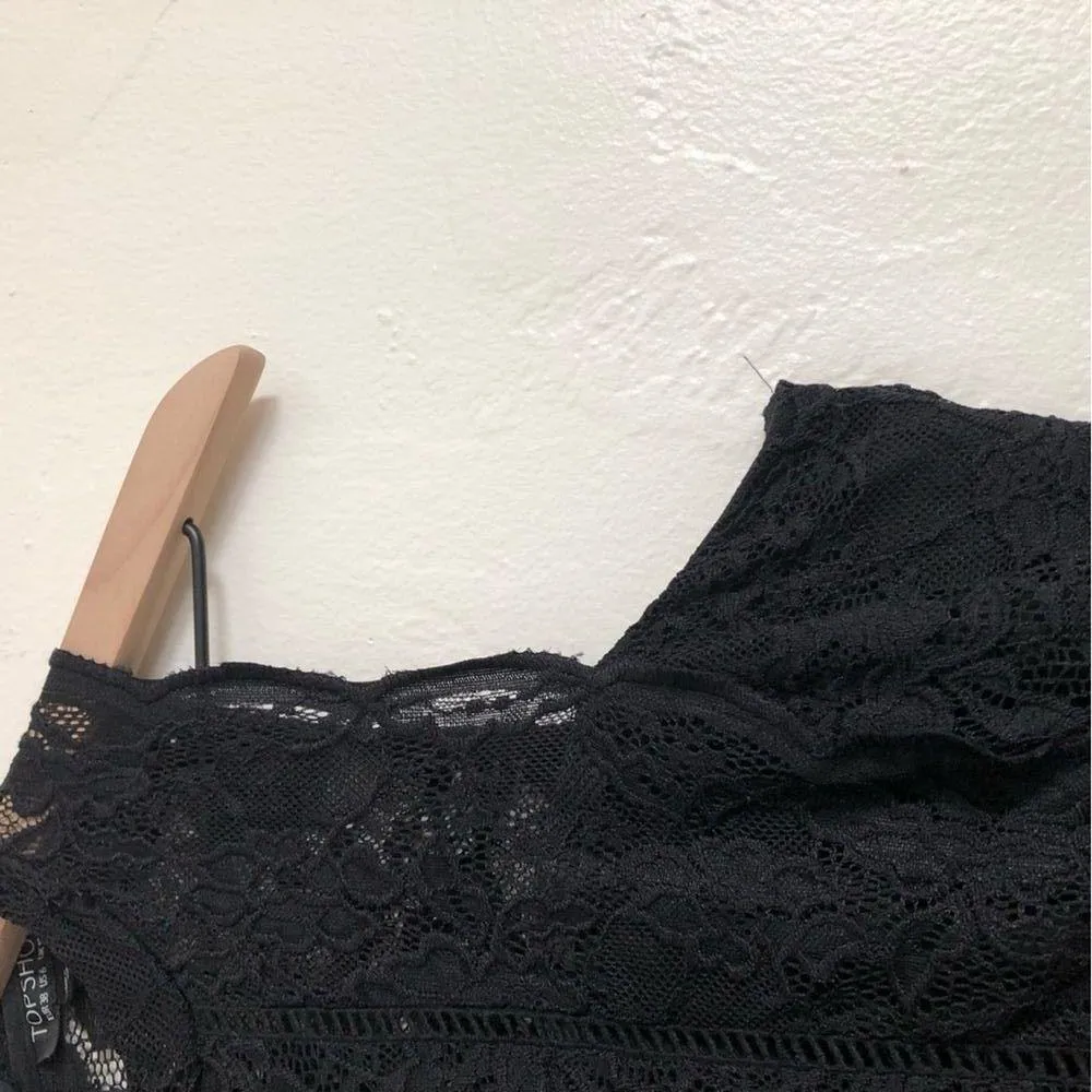 Topshop Black Lace Fitted Sleeveless Tank Racerback High Neck Mini Dress - Image 3