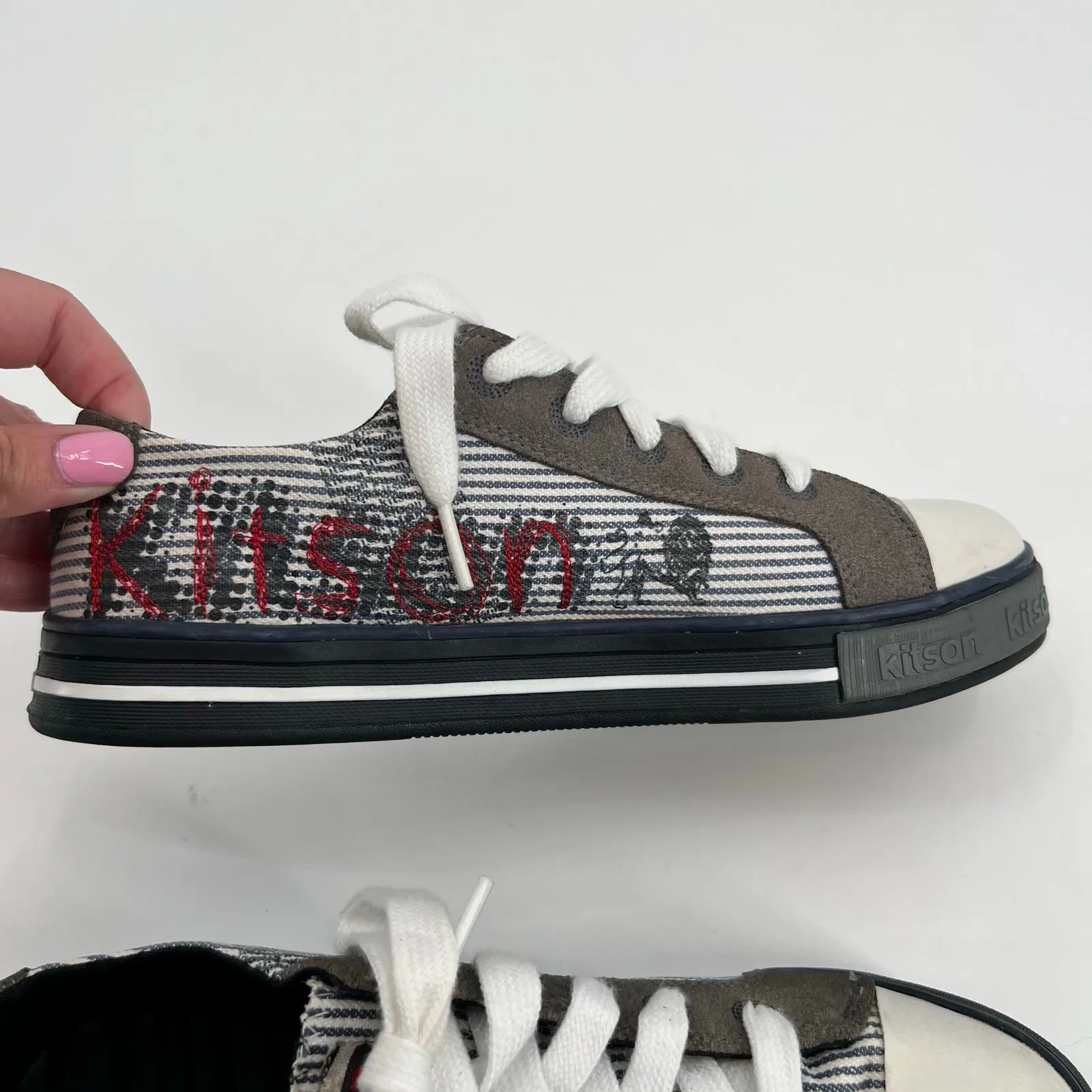 Womens Kitson Gray Canvas Lace Up low top Casual skater Shoes Sneakers Size 7.5 - Image 4