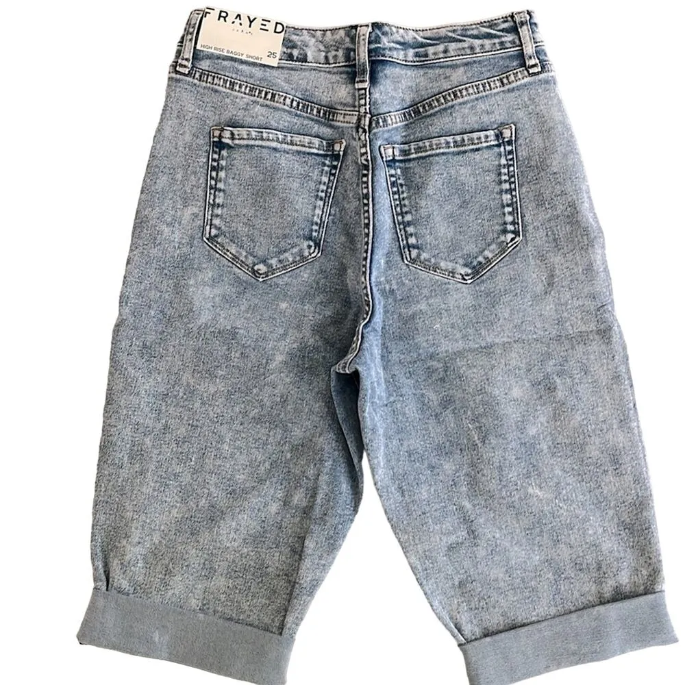 Frayed Denim Shorts 25 High Rise Baggy Shorts Better Than Blue Acid Wash 80s - Image 2