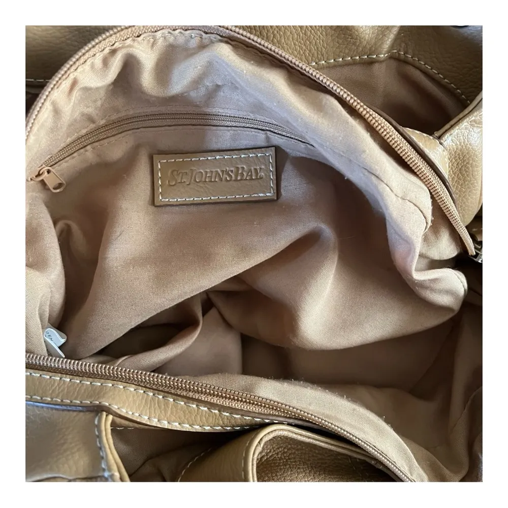 St.Johns Genuine Leather Satchel Double Handle Handbag. Tan - Image 6