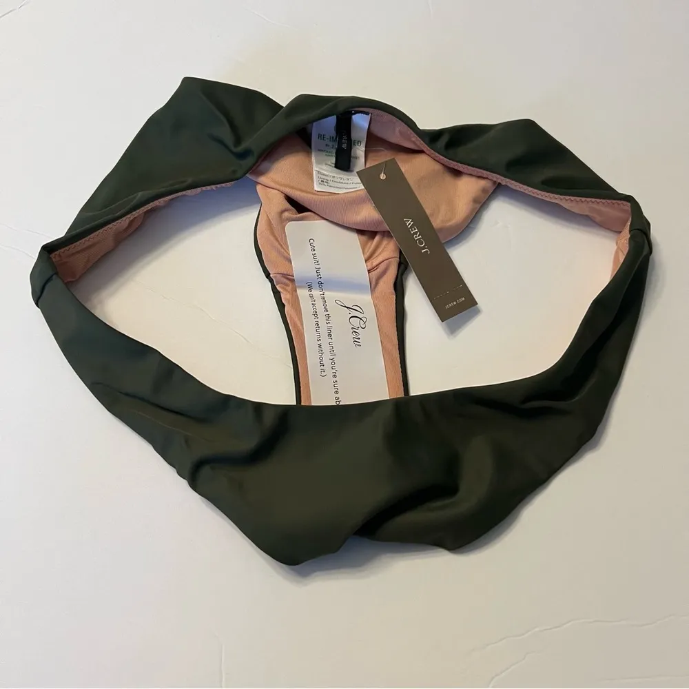 J Crew Curved Waist Cheeky Bikini Bottoms in Safari Green Size S New - Image 7