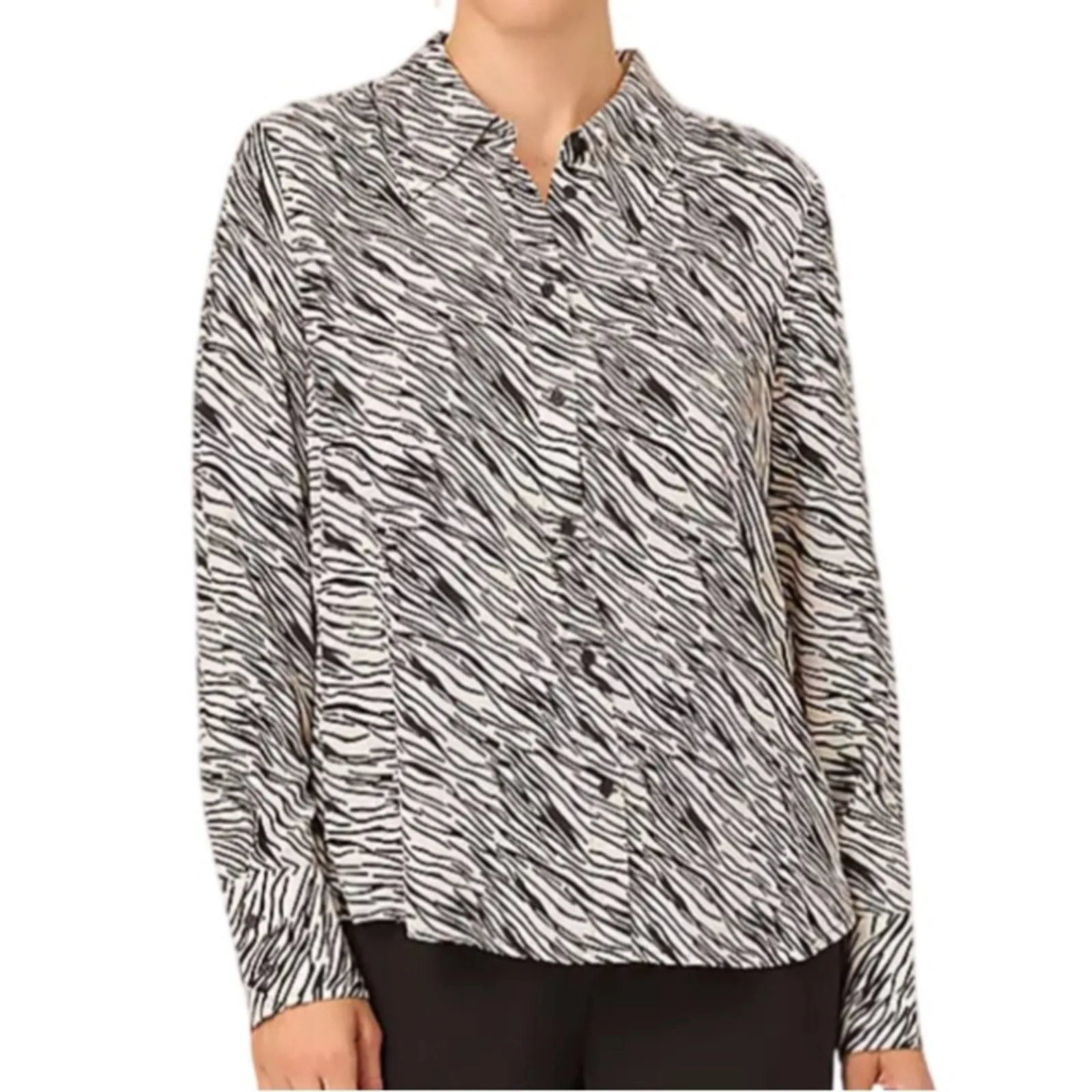Adrianna Papell Printed Soft Crepe Woven Button Front Top - Zebra Size 2X - Image 2