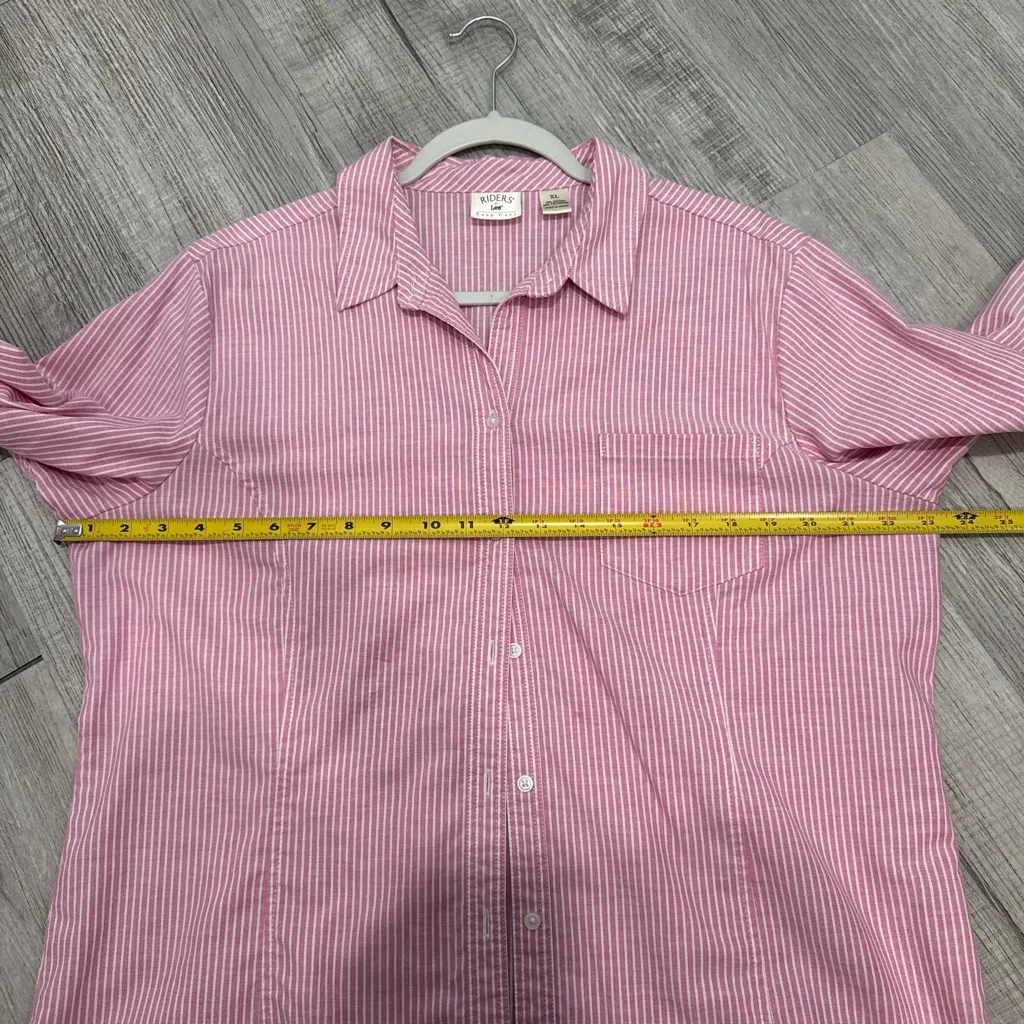 Riders by Lee Pink and White Striped Shirt size XL long sleeve button up - Image 12