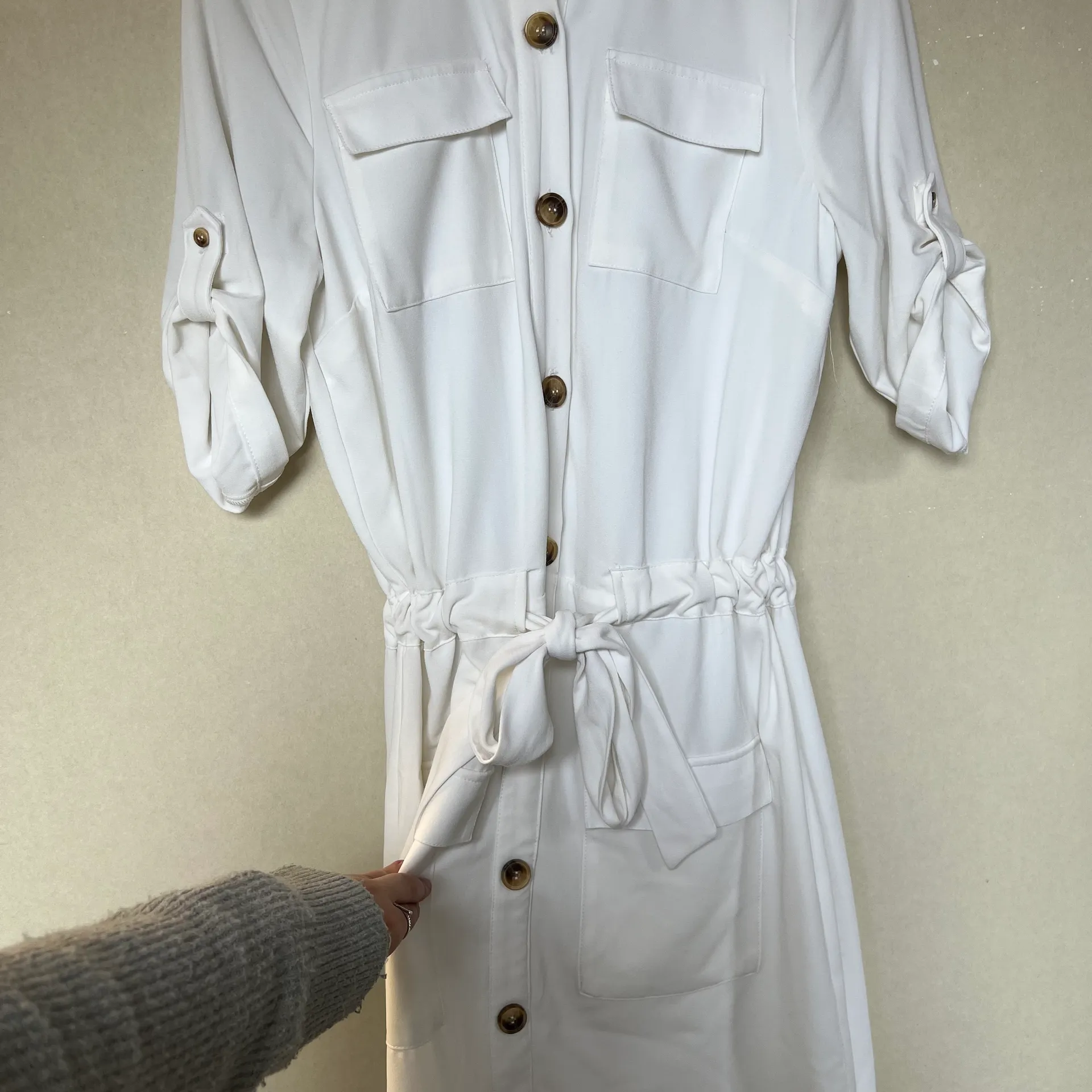 New York And Company Gabrielle Union  White Shirt Dress - Image 4