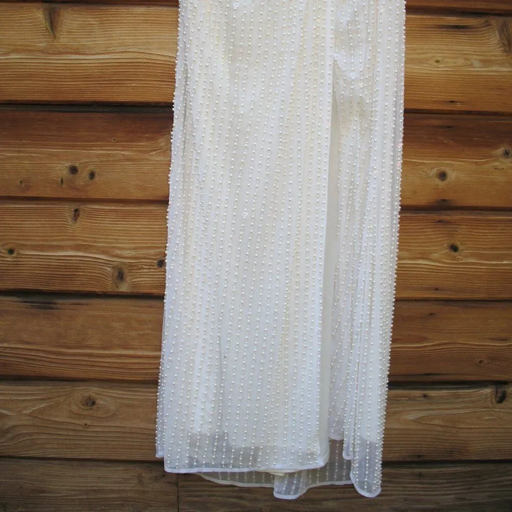 Mac Duggal 93735 Pearl Embellished Soft Tie One Shoulder Gown White - Image 10