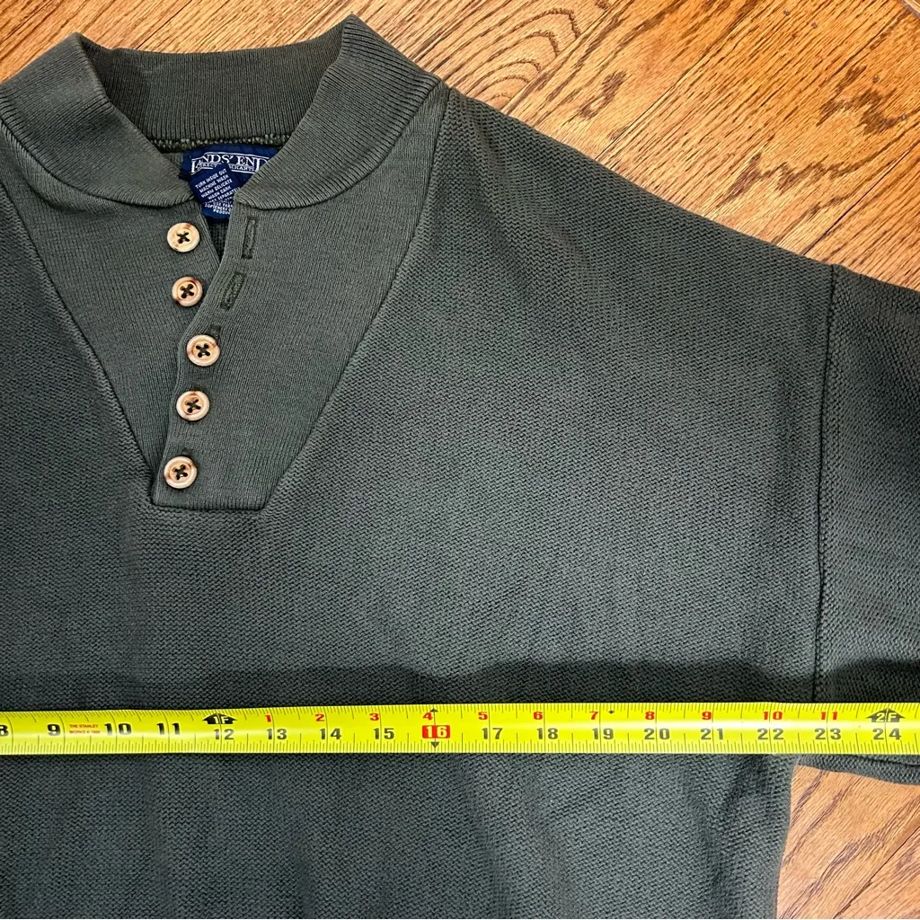 VTG Lands’ End 1/4 Top Button Green Knit Sweater 90’s Y2K Preppy Men’s Size L - Image 7
