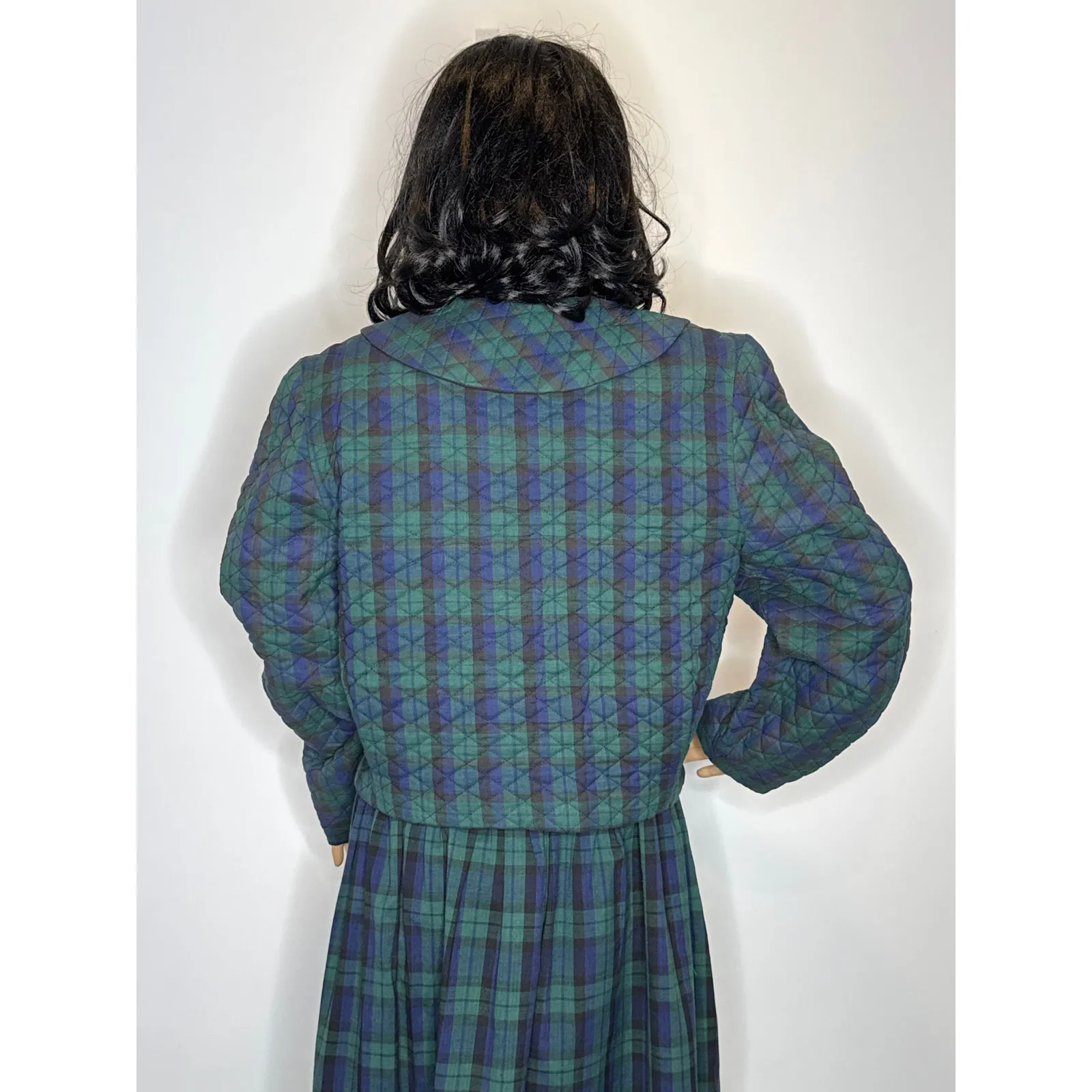 Vintage Cullinane Quilted Plaid Jacket & Skirt Set preppy Made in USA medium Green - Image 9