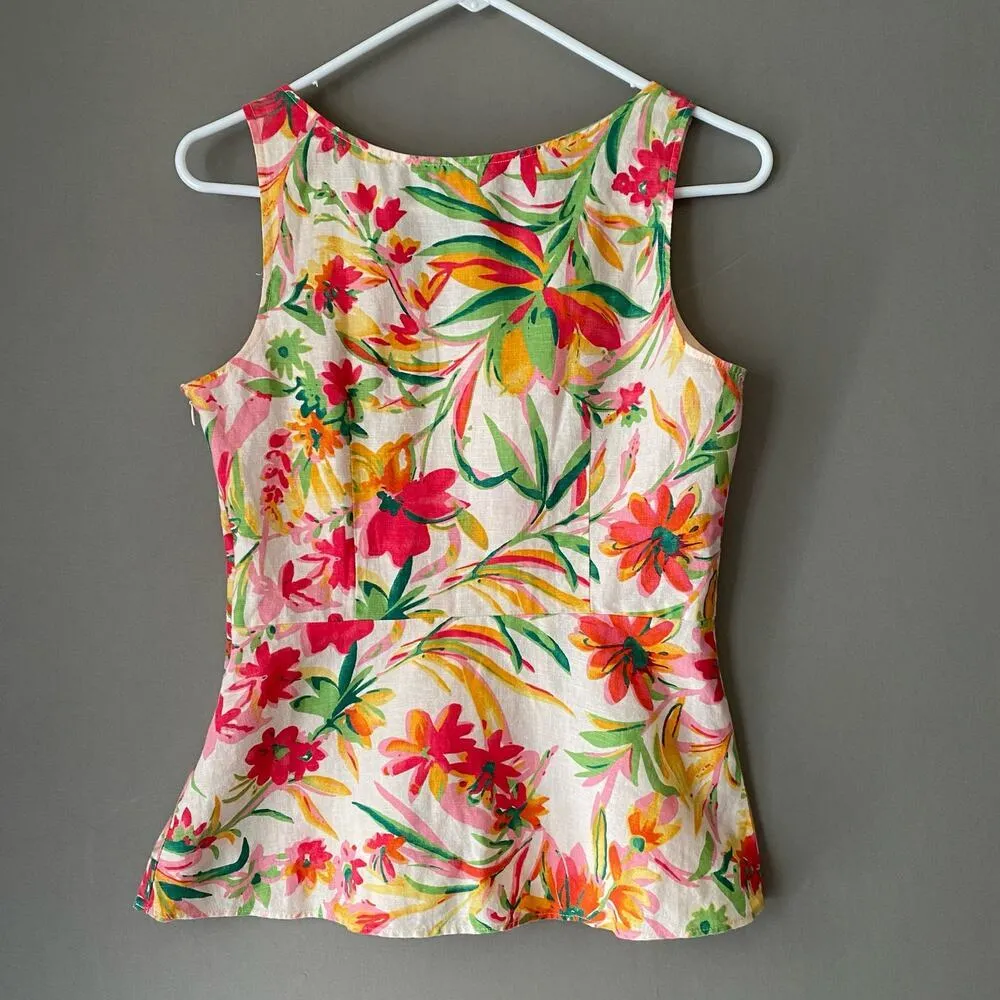 J. Crew‎ sz 0 pink green floral linen cotton vacation blouse - Image 4