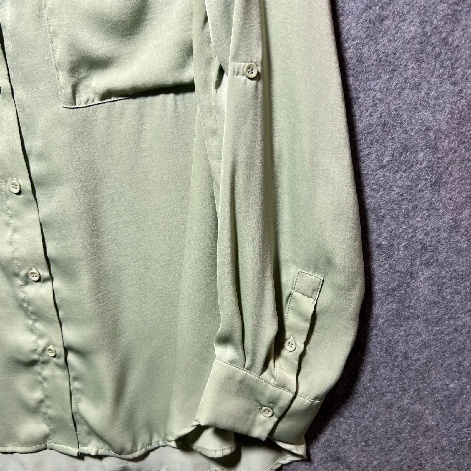 Melloday Green Button Front Blouse Roll Tab Sleeves Pockets Large Relaxed Fit - Image 6