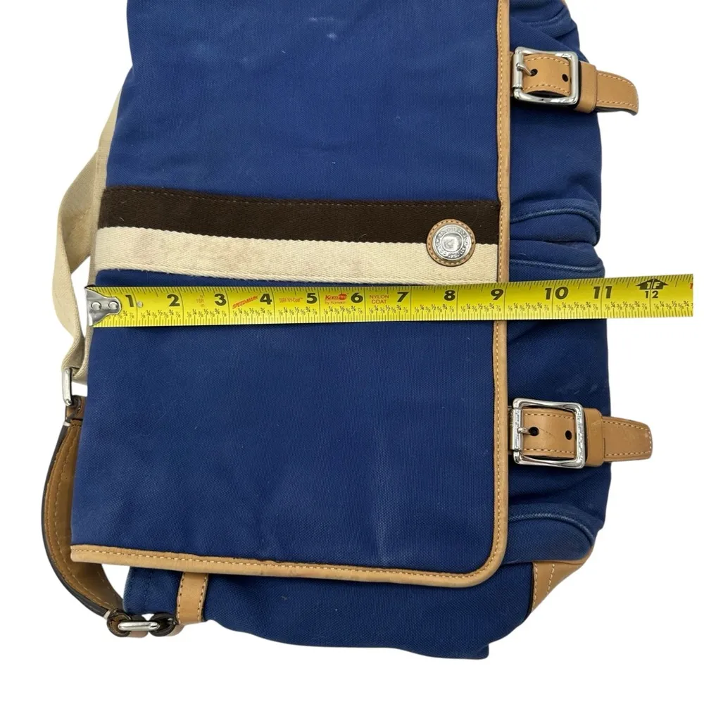 Blue Canvas Bag With Leather Straps Trim Large - Image 5