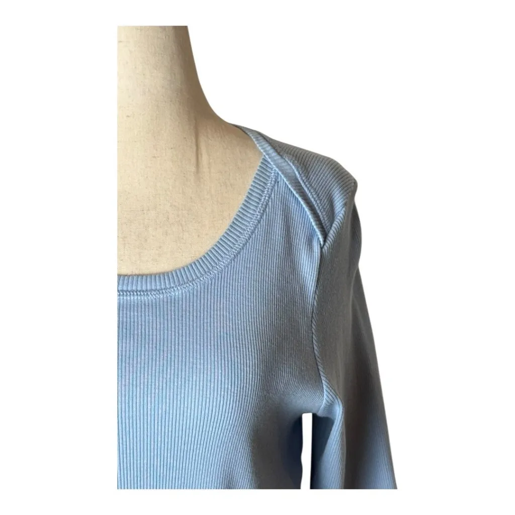 Sundance Shirt Women XL Blue Cotton Ribbed Knit Short Sleeve‎ Tee Athleisure - Image 5