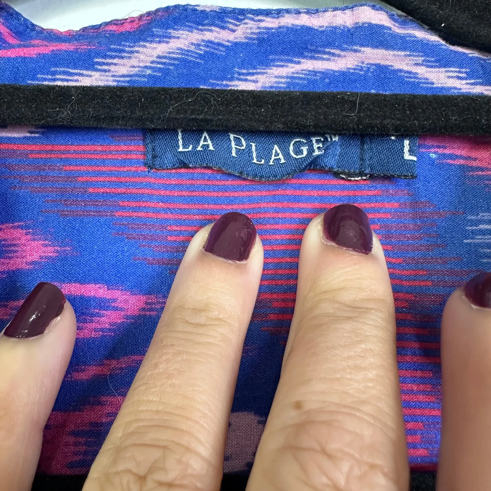 La Plage Alison Blue Pink Ikat Cotton Pocket Dress Women’s Large - Image 3