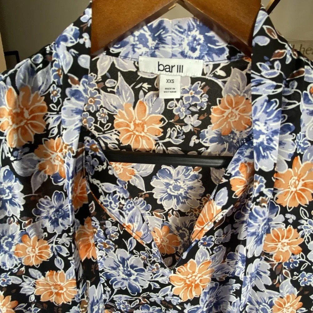 Bar III Womens XXS Floral Blouse Top Neck Tie Career Lightweight Sleeveless Boho - Image 9