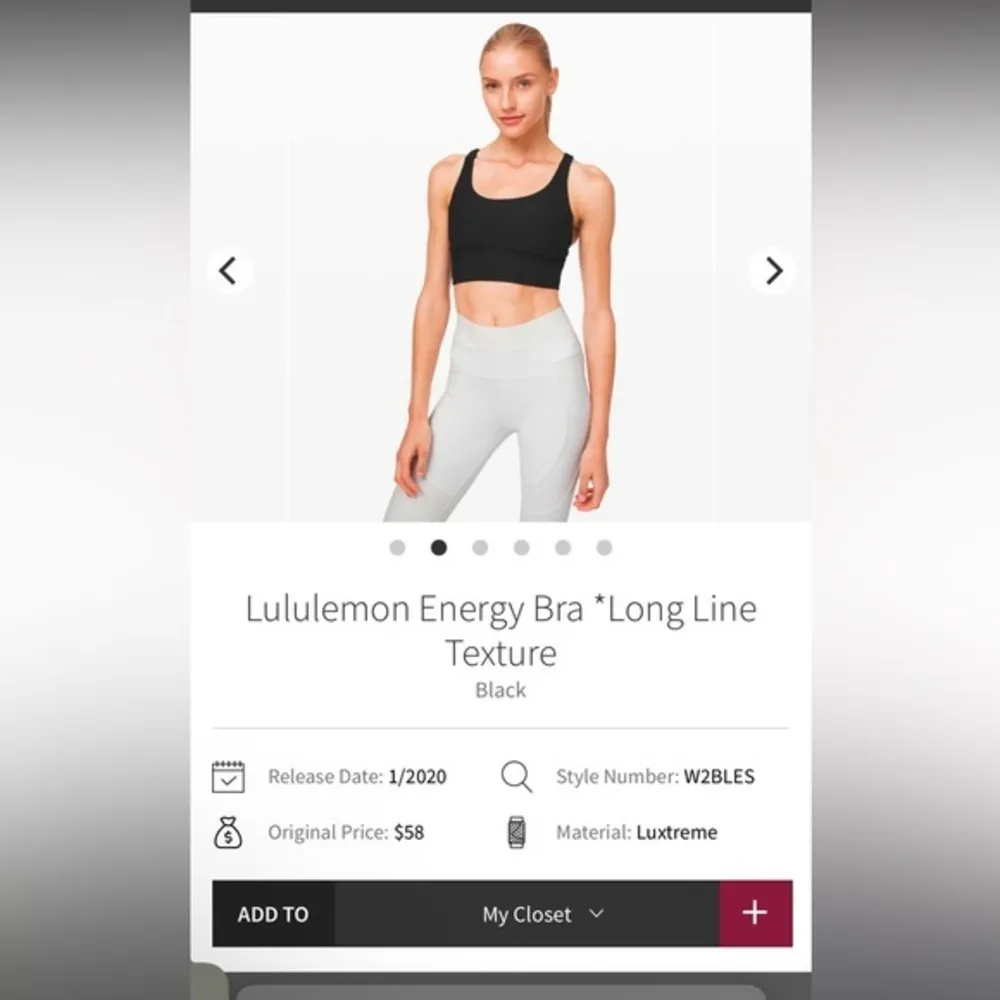 Lululemon  - Energy Bra *Long Line Texture Color: Black -‎ Size: 10 - Image 5