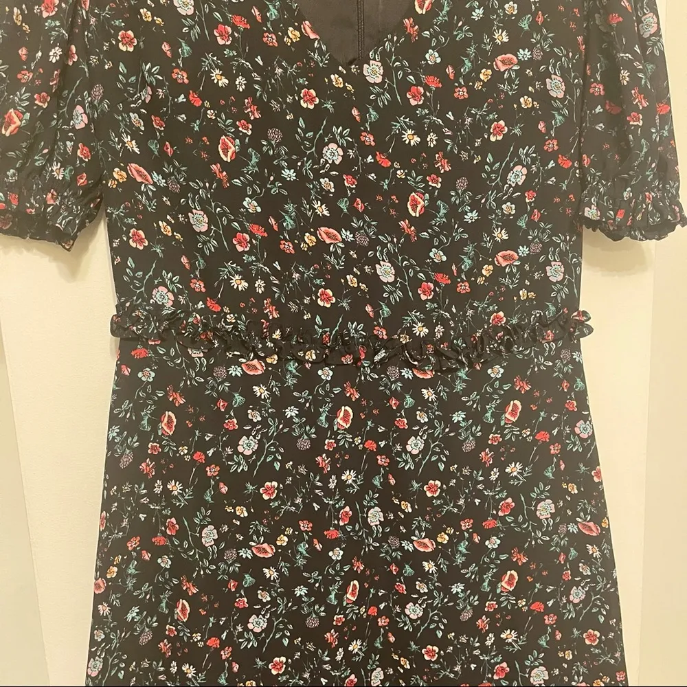 Towowge Black Floral Short Sleeve Ruffle Midi Dress Size Medium - Image 8