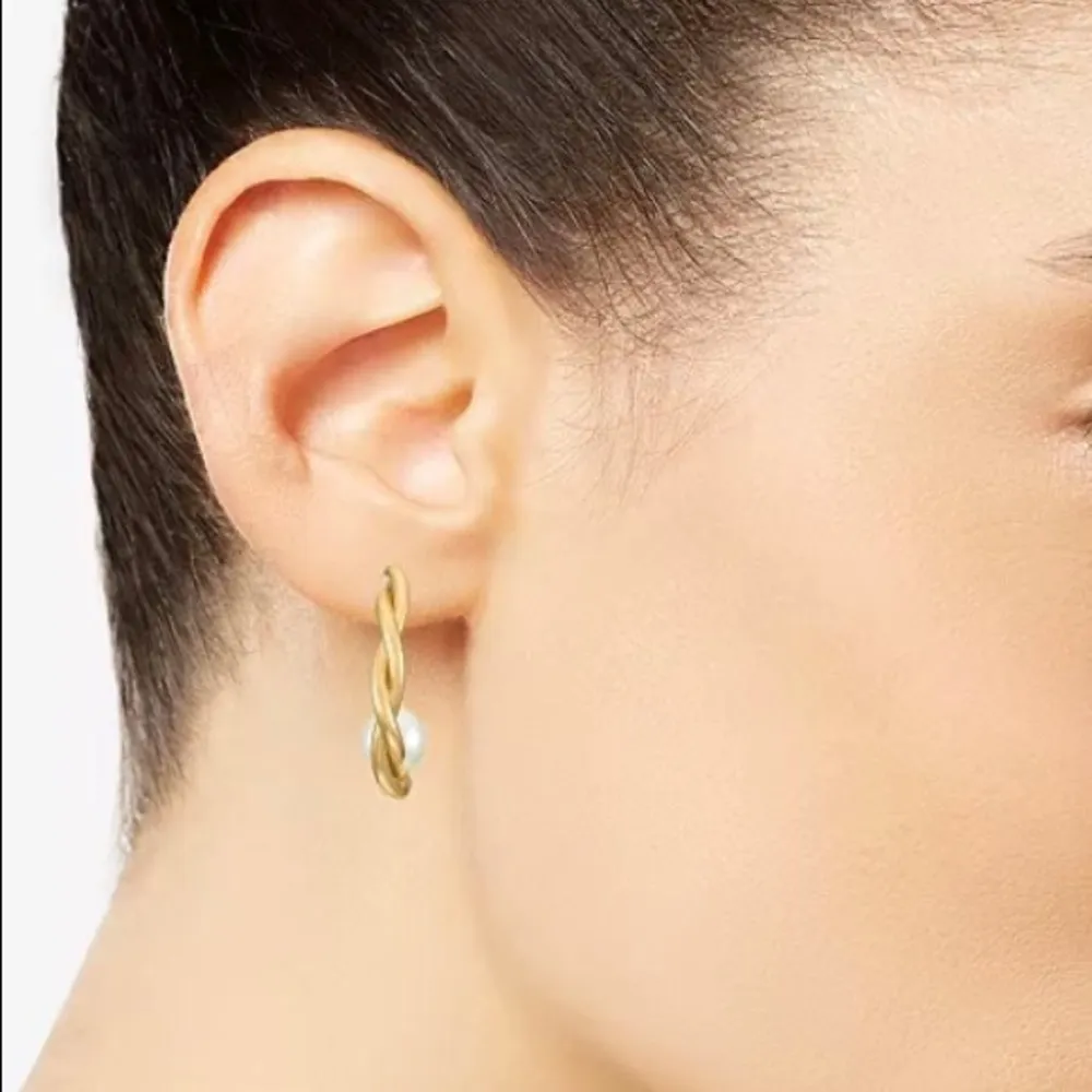 Alfani  Gold-Tone Small Pearl Twist Hoop Earrings - Image 4
