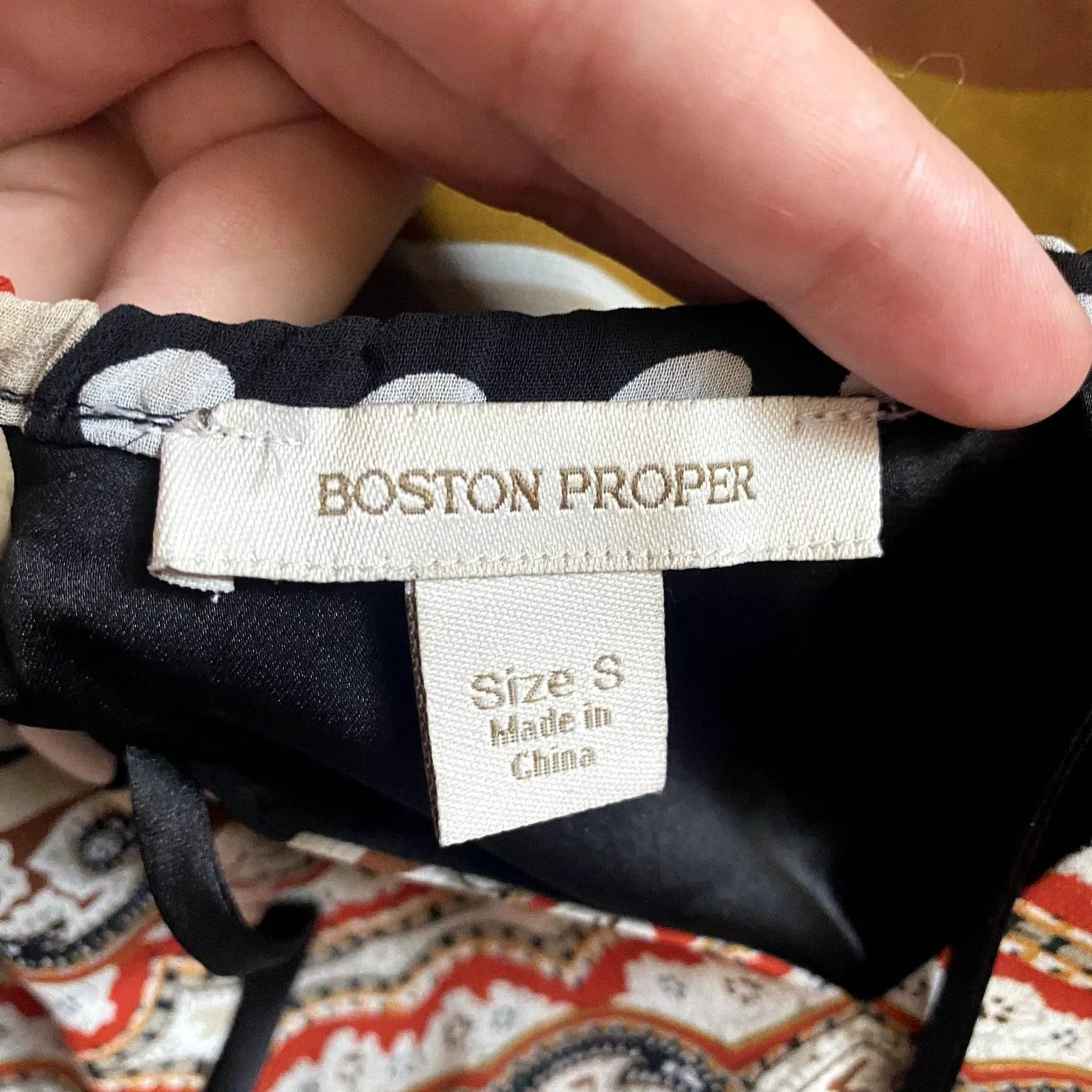 Boston Proper Mixed Print Peasant‎ Blouse Flowy Oversized Bohemian Size Small - Image 3