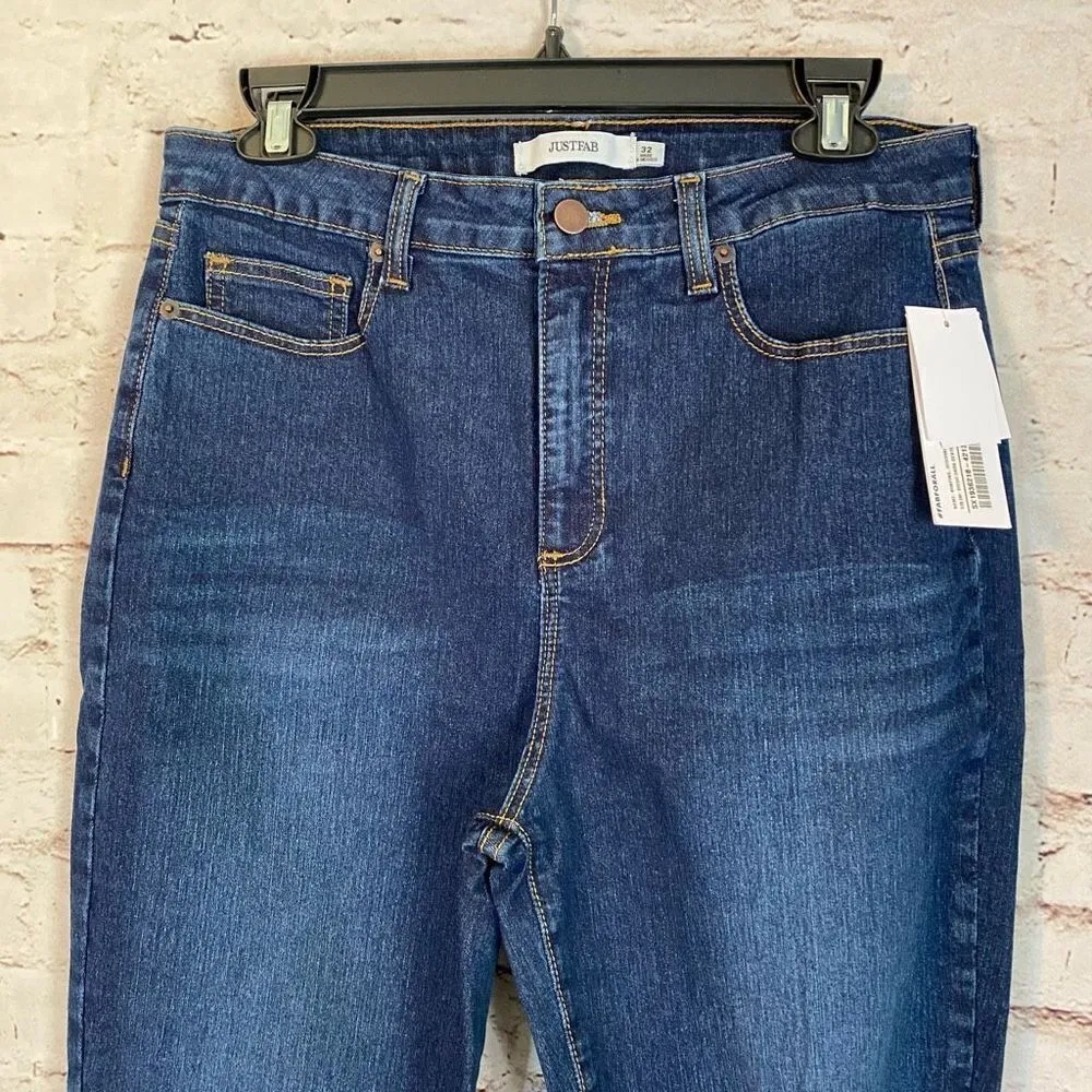 Justfab Womens Blue Distressed Shaping Stretch High Waisted Tummy Tame Jeans 32 - Image 2