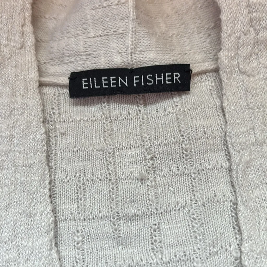 Eileen Fisher Cream Cardigan with Star Accents, 3/4 Sleeves, Size Large Blue - Image 5