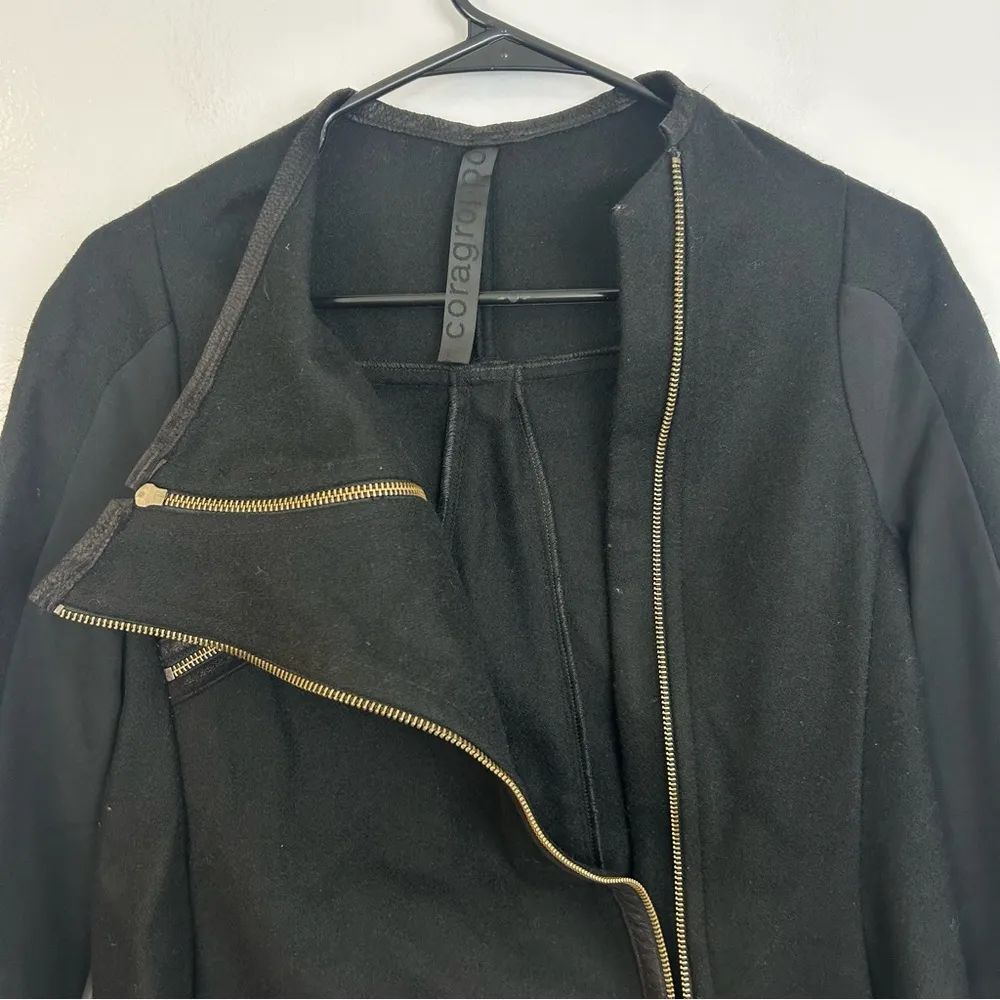 Coragroppo Black Wool & Leather Cowl Neck Multi Zipper Jacket Size Small - Image 9