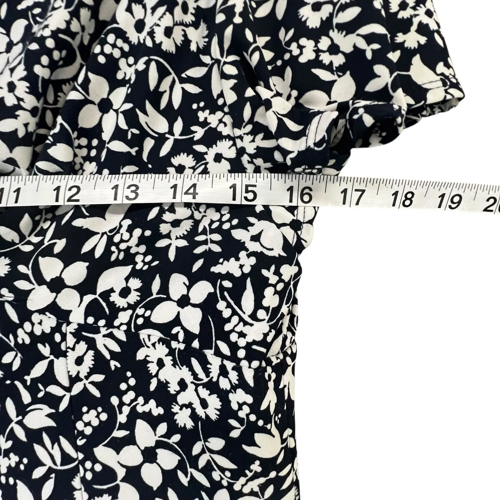 Chaps Blue White Floral Midi Dress M Empire Waist A Line Jersey Stretch Cottage - Image 8