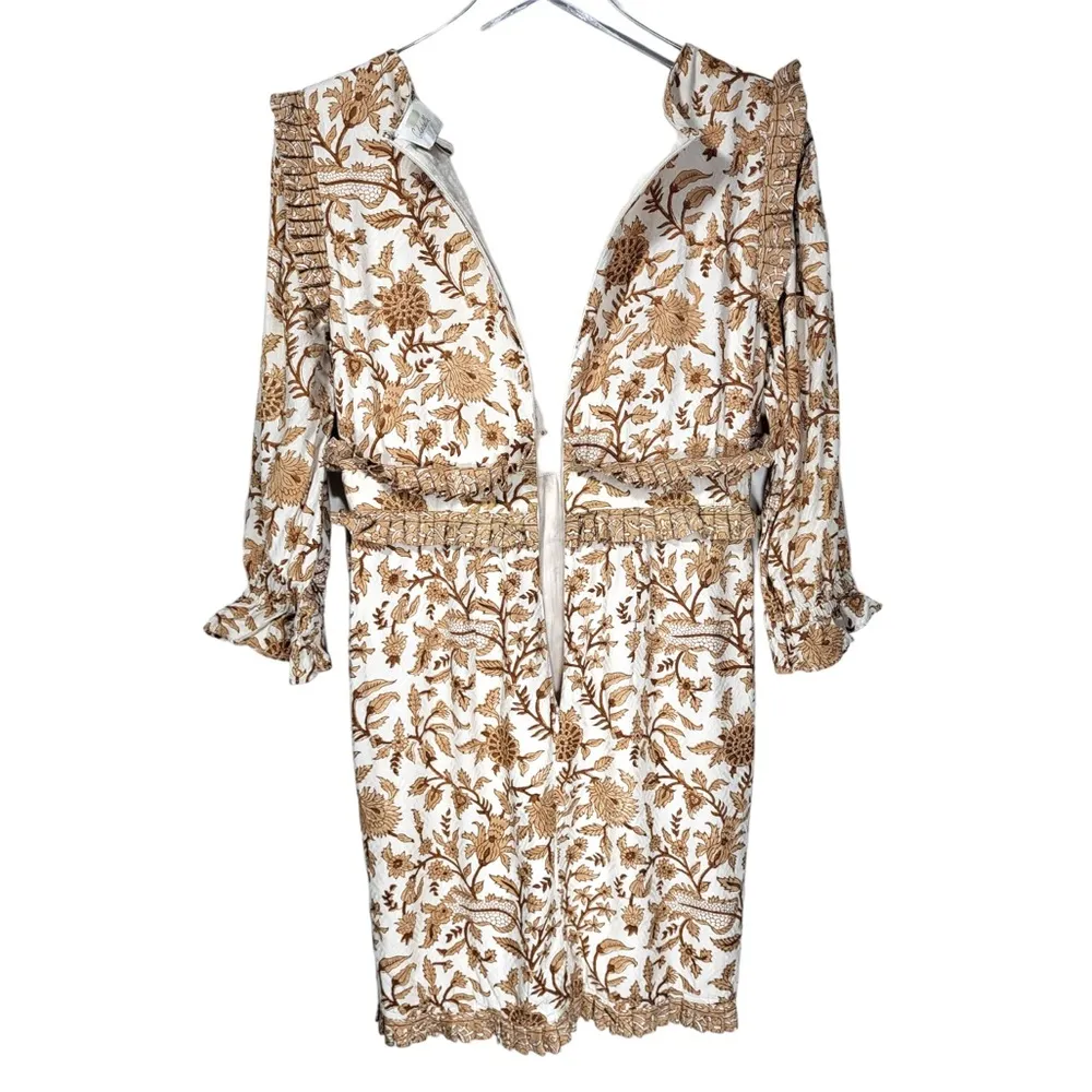 x Revolve Victoria Floral Deep V Faux Wrap Mini Dress in Autumn Block - Image 13