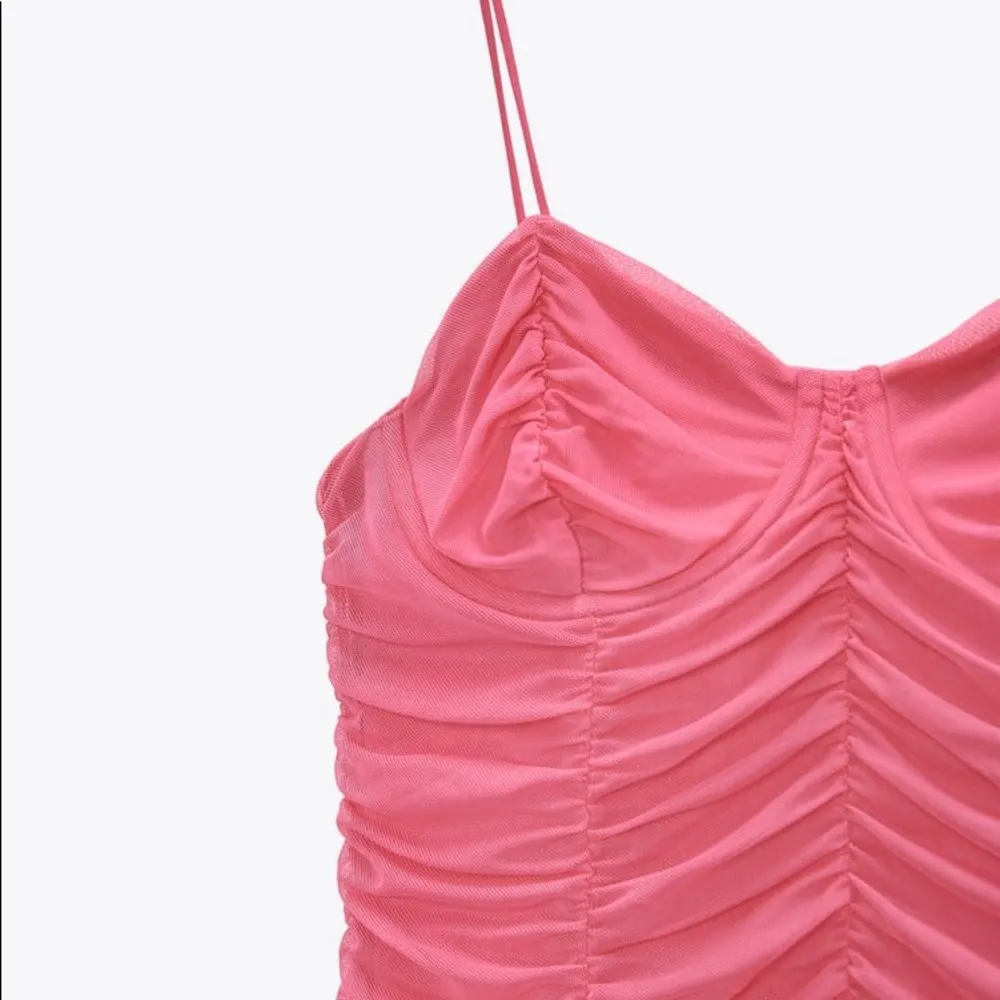 Zara RUCHED TULLE MINI DRESS V-NECK UNDERWIRE PINK SIZE L NEW - Image 5
