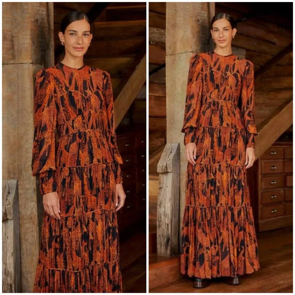 💕FARM RIO💕 Giraffes Black Puff Sleeve Maxi Dress ~ Giraffe Print Small S NWOT - Image 7