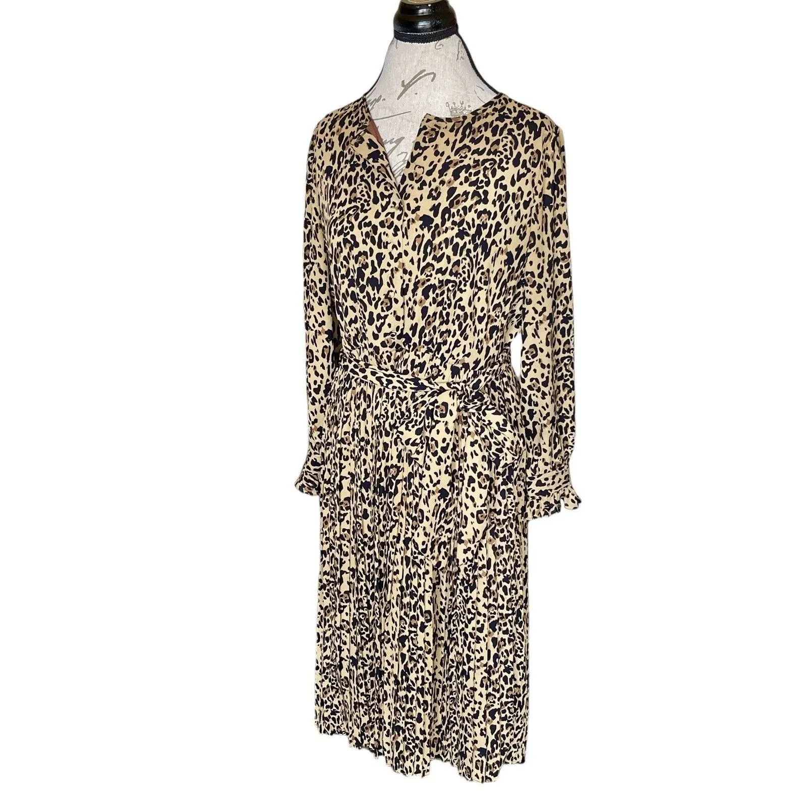J.Crew Dress Sz 8 Long Sleeve Leopard Animal Print Safari Safari Chic Boho Fall - Image 4