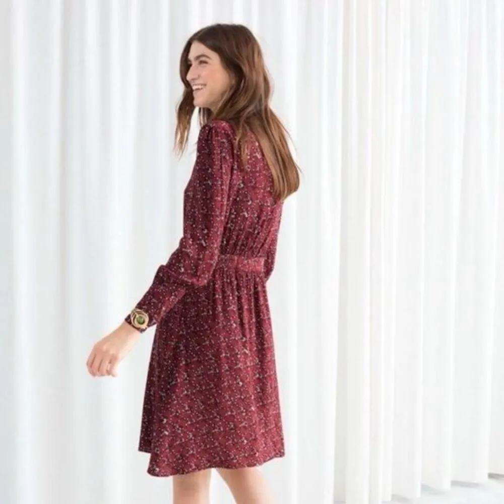 ✨& Other Stories Button Up Floral Heart Print Maroon Sz 6 Dress✨ - Image 5