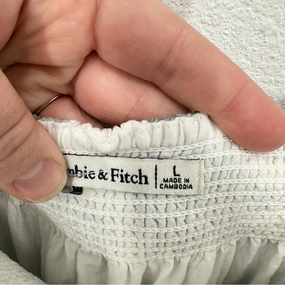 Abercrombie & Fitch Size Large Smocked Milkmaid Linen Blend Green White Dress - Image 4