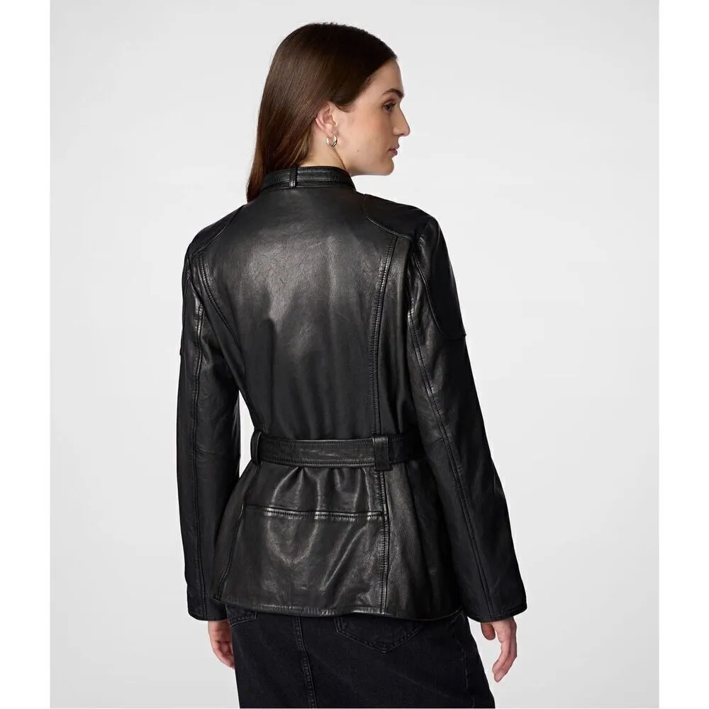 Wilsons Leather Black Long Belted 100% Genuine Leather Jacket - Image 3