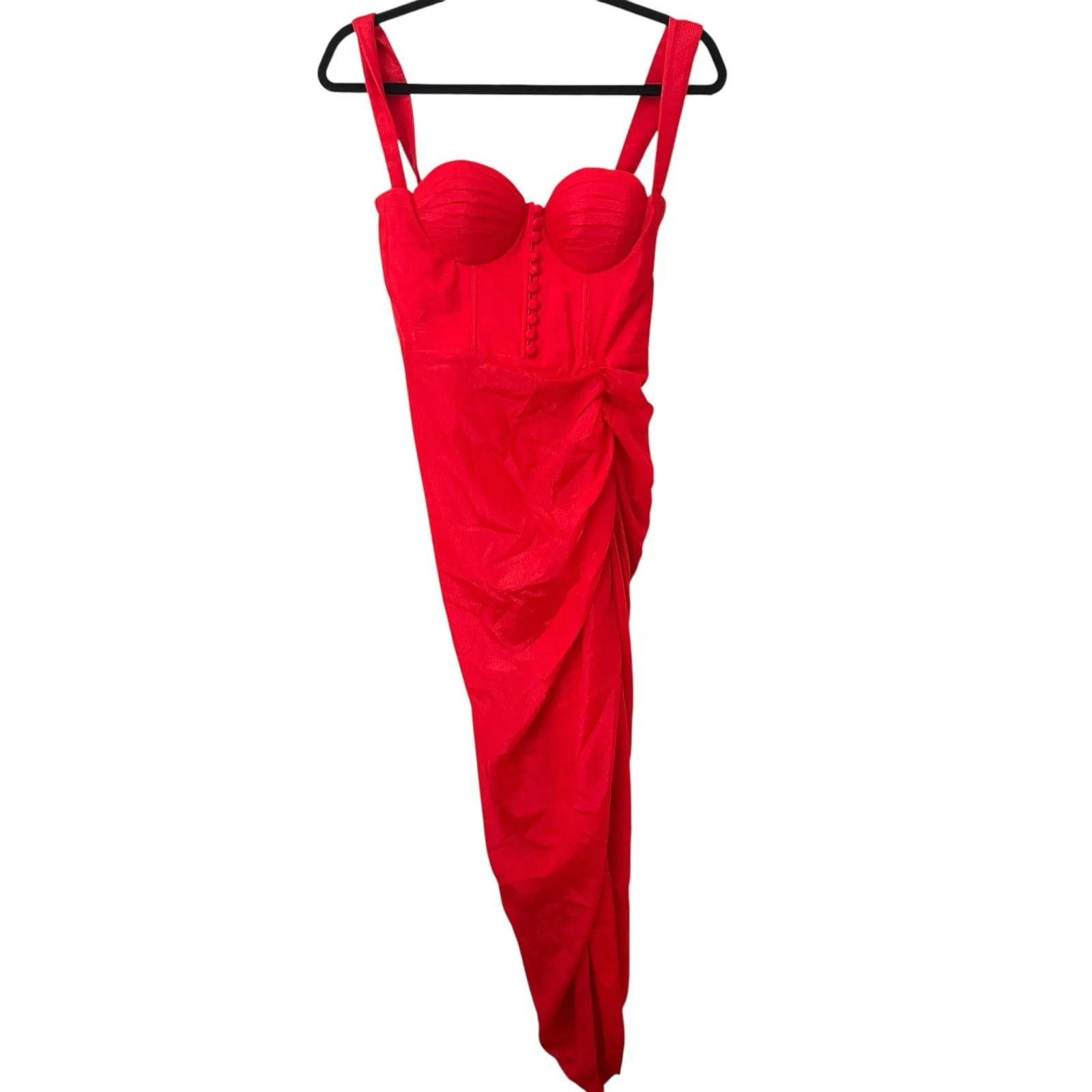 ADEIRLINA Its Showtime Corset Ruched Midi Dress Red NWT XS‎ - Image 3