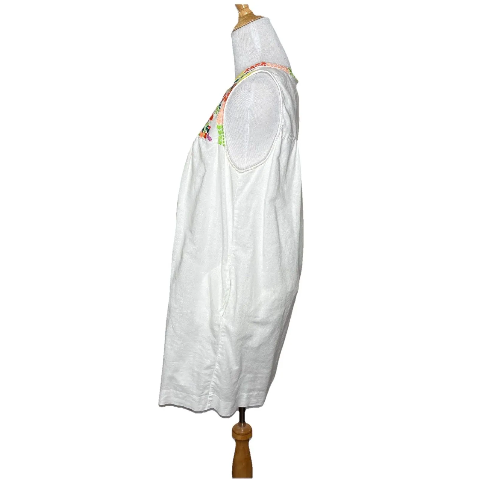 J Crew Shift Dress White Linen Blend Floral Crochet Boho Style Size 8 Womens - Image 4