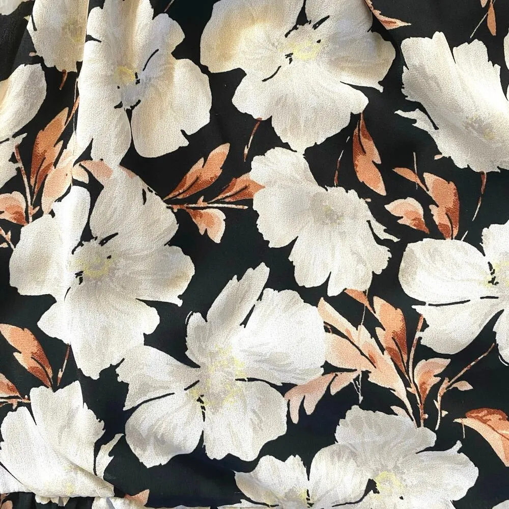 ABERCROMBIE & FITCH Floral Smocked Square Neck Babydoll Mini Dress M Petite - Image 4