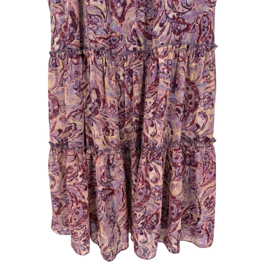 DREW Purple Pink Paisley Sleeveless Tiered Mini Halter Dress Size Large Feminine - Image 9