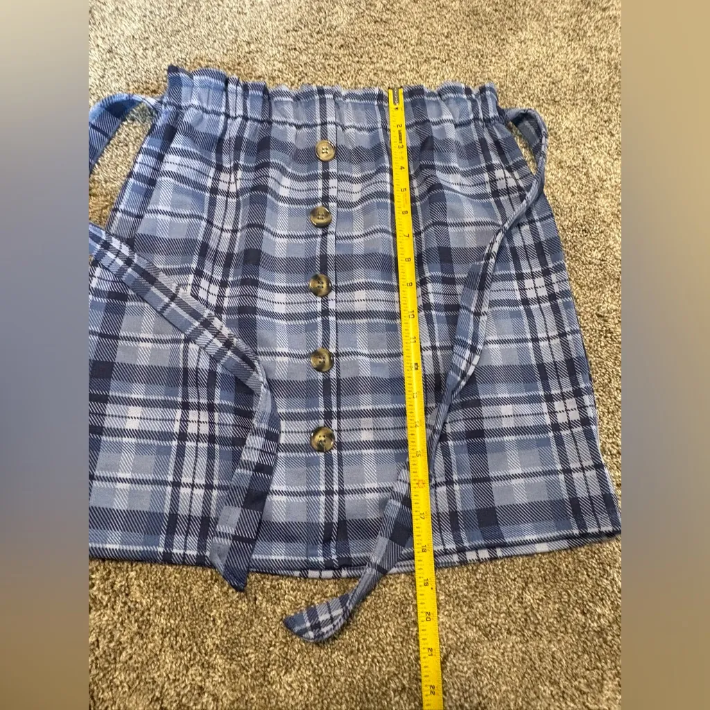 (No Brand) Blue Plaid Skirt w/ Button & Tie: Best for Size 32” (M/L?) Size M - Image 5