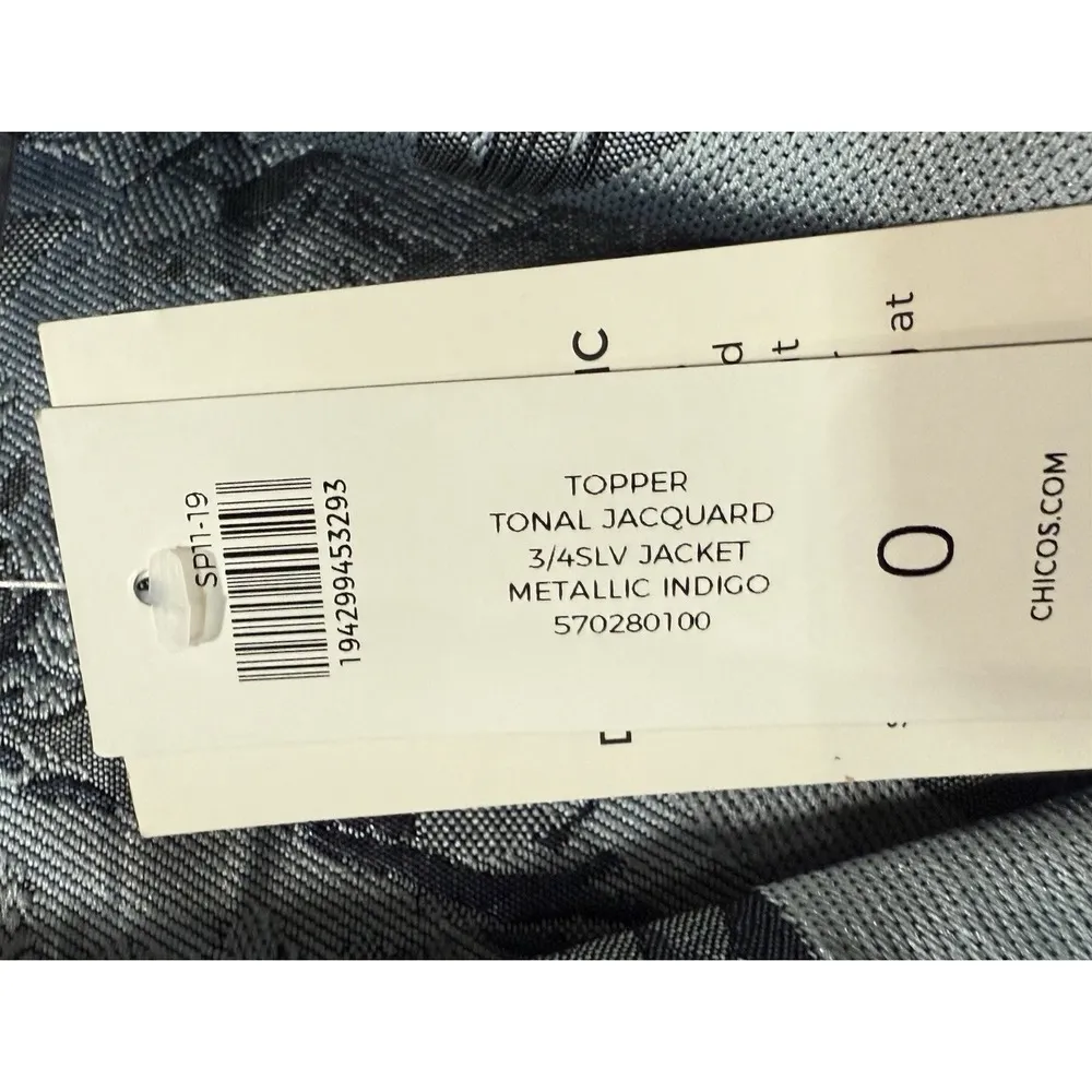 NWT Chico's Blue Floral Tonal Jacquard Metallic Indigo Long Jacket Blazer SM / 4 - Image 6