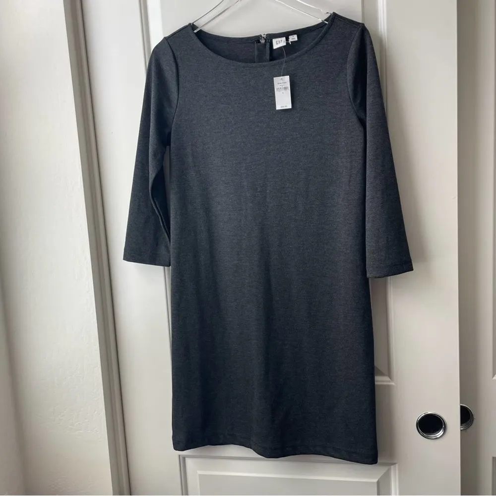Gap Grey Dress 3/4 Sleeve Above the Knee Faux Leather Accent NWT Small - Image 10