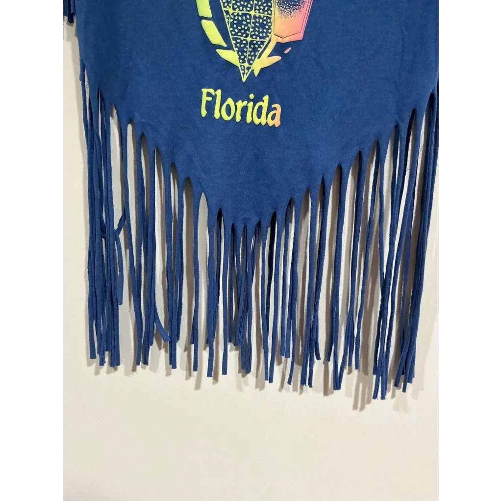 Woman’s Fun Florida Fringe Midriff Top Blue Large - Image 2
