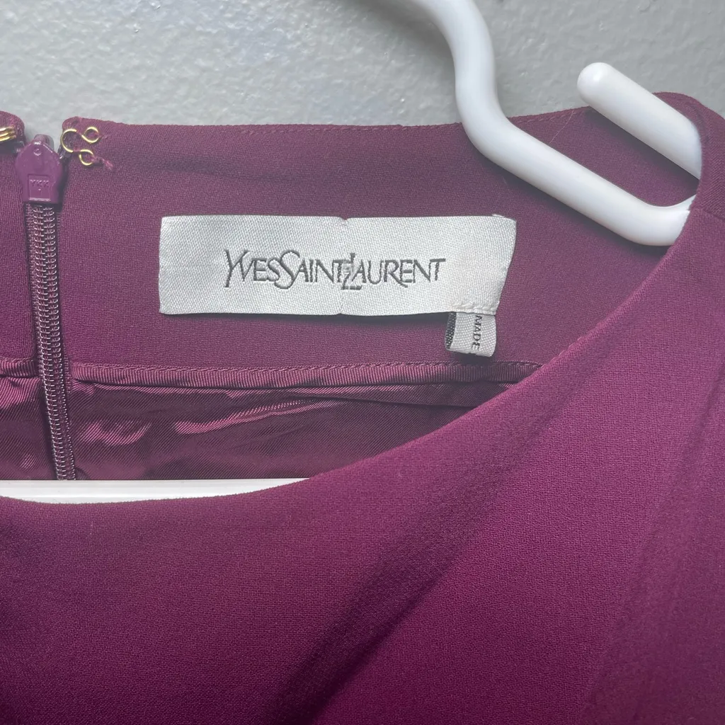 YvesSaintLaurent Women's Sheath Burgundy Wool Mini Dress Size F38 (6)‎ Purple - Image 2