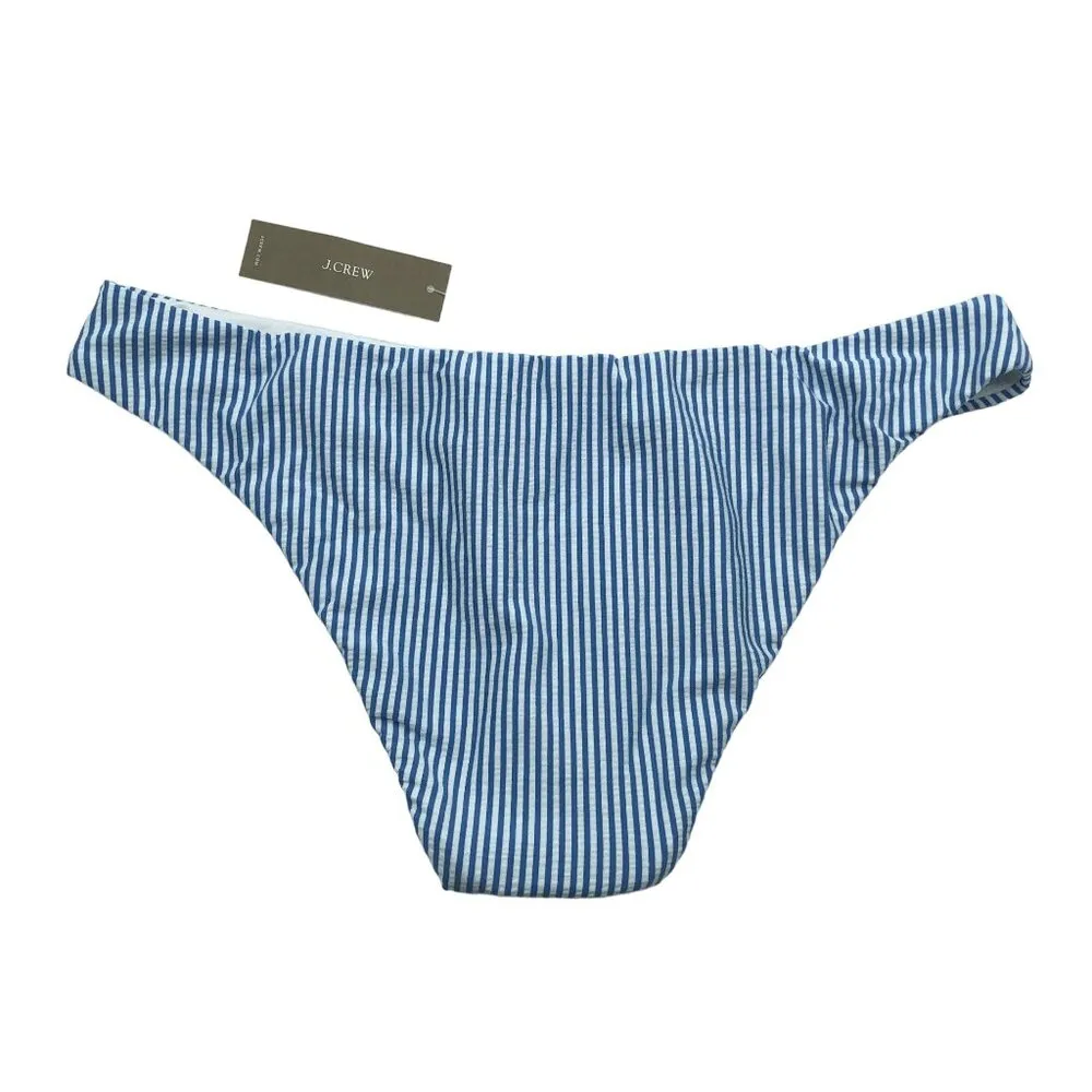 J.Crew Striped Hipster Bikini Bottoms Low Rise Moderate Coverage Blue White L - Image 4