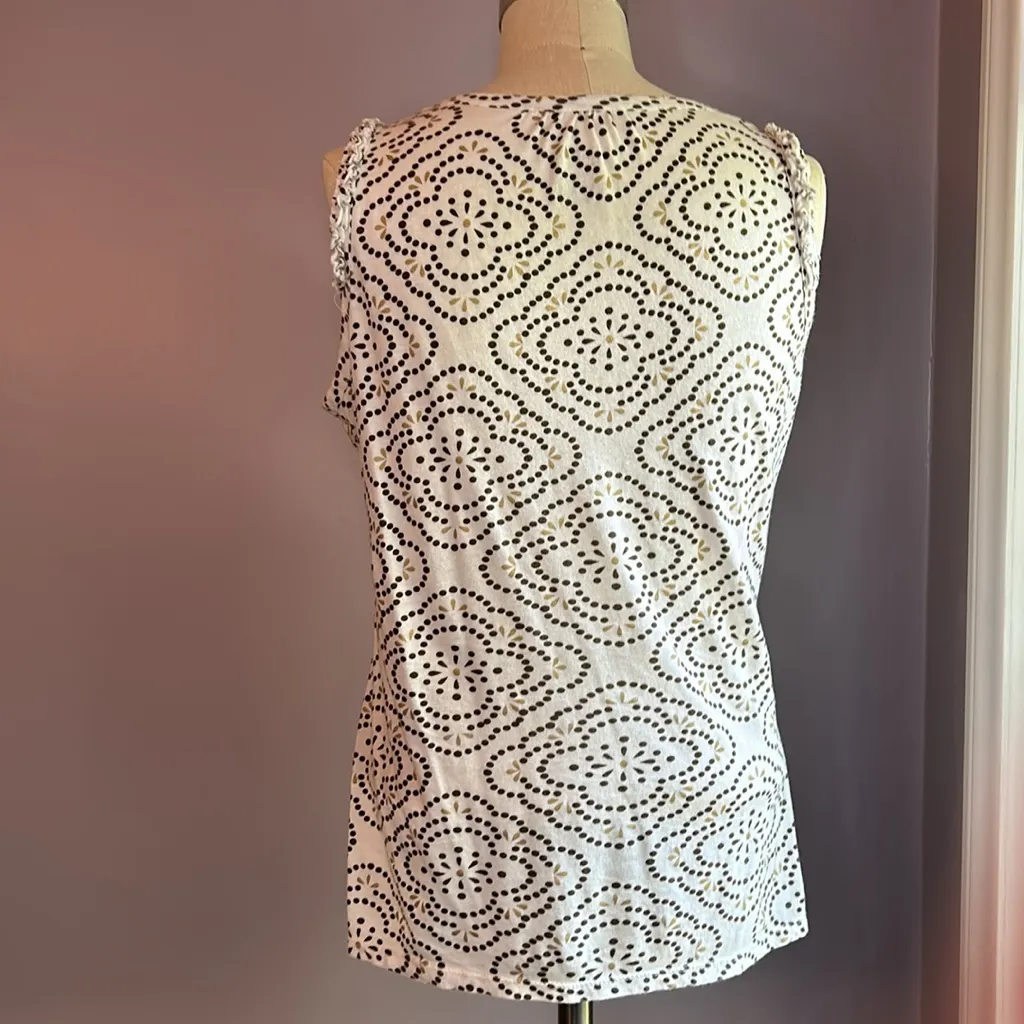 Merona white and brown print tank top with ruffle edge trim at shoulders - Image 2