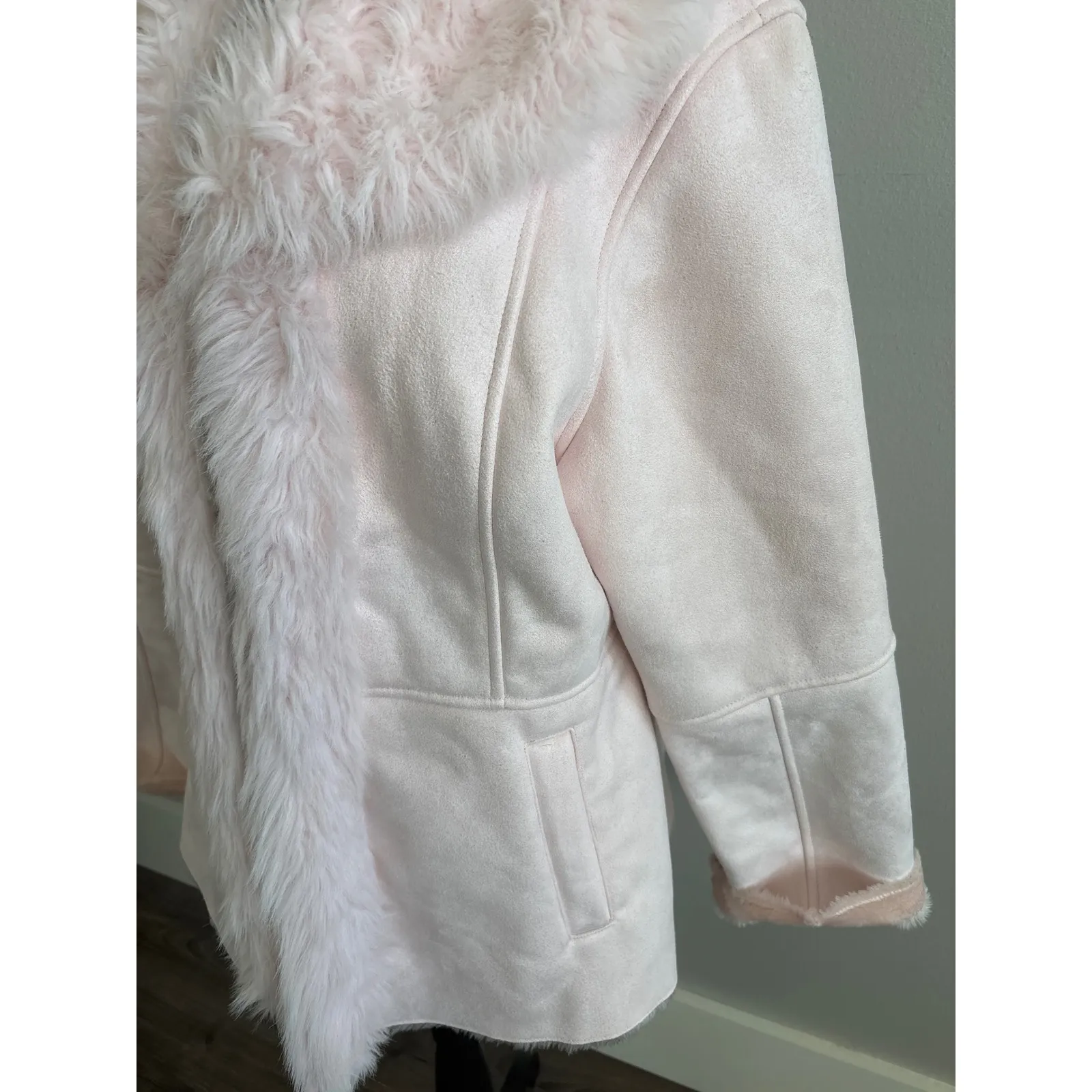 Rampage Women's Pink Suede like Faux Fur Trimmed Lined Winter Coat Jacket Size L - Image 3