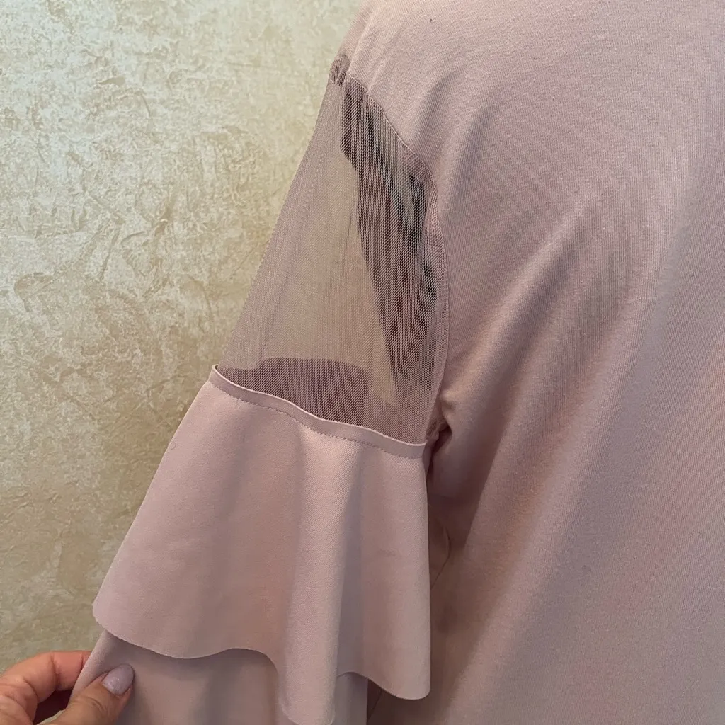 14th & Union Dusty Pink fancy sweatshirt with ruffled sleeves with mesh detail S - Image 6
