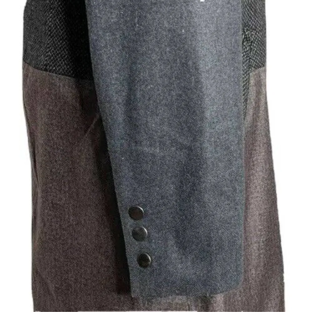 Womens Yoki New York Faux Brown Gray Herringbone Wool Blend Coat Zip Front M - Image 5