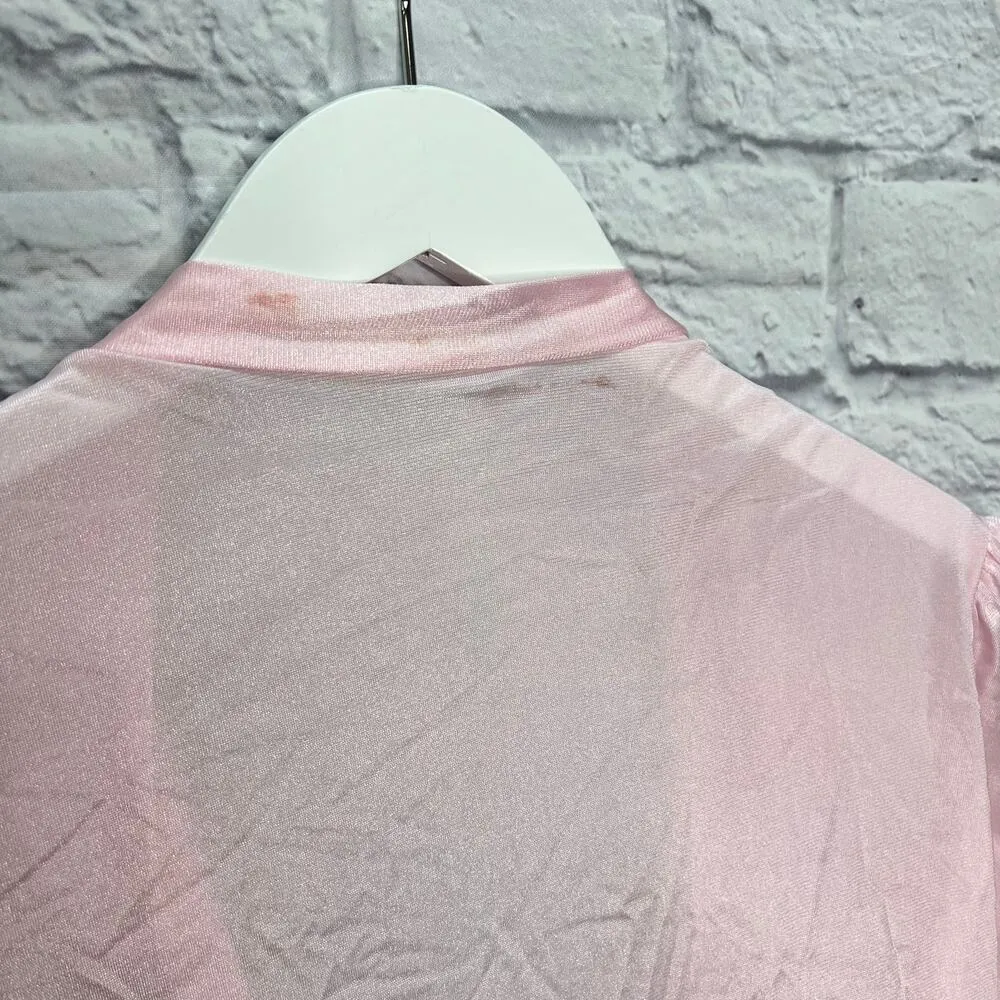 Vintage Nancy King Silky Long Robe Pink Size M Lace Peignoir Lingerie Belt Tie Size M - Image 9