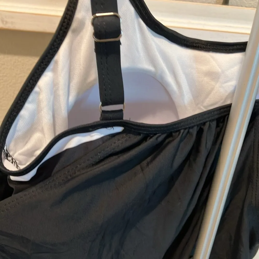 NWOT Womens Black & White Stripes Lined Up Double Up Tankini Top swimsuit Size L - Image 3